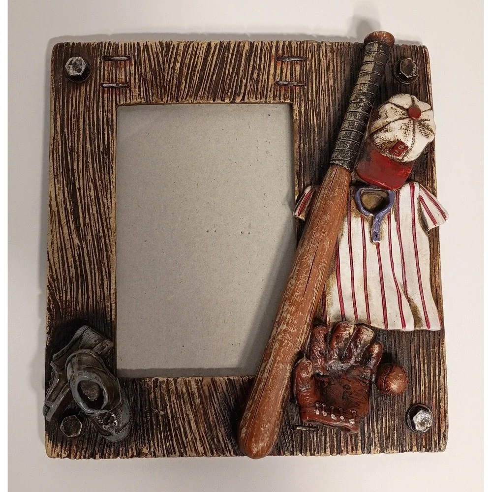 Baseball Photo Frame Textured 3D Picture Frame Resin 4x6, Sports Theme Decor
